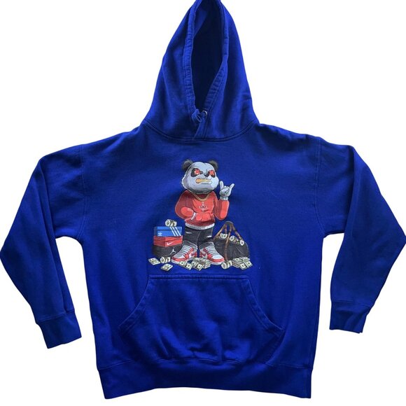 Streetwear Royal Blue Graphic Hoodie Featuring Panda Character & Money Design HE - Picture 1 of 12